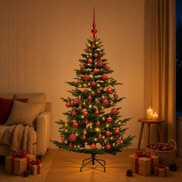 Műkarácsonyfa gömbbel 120 cm 150 LED Meleg fehér PE és PVC Zöld