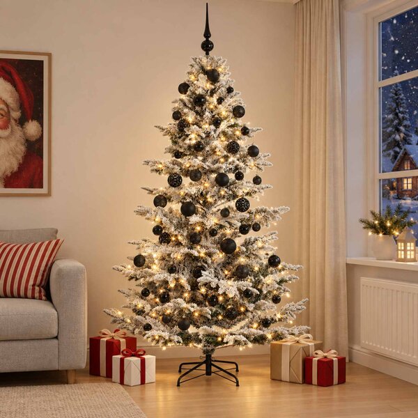Műkarácsonyfa gömbbel 180 cm 300 LED Meleg fehér PE és PVC