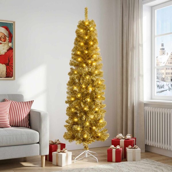 Mű Karcsú Karácsonyi Fa 180 cm 300 LED Meleg fehér PVC és fém