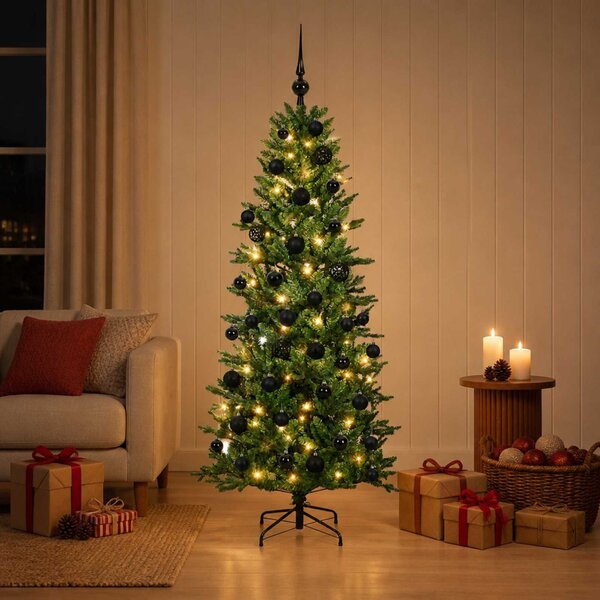 Műkarácsonyfa gömbbel 120 cm 150 LED Meleg fehér PVC és PE Zöld