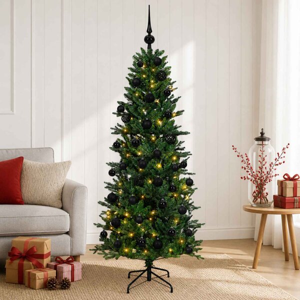 Műkarácsonyfa gömbbel 120 cm 150 LED Meleg fehér PVC és PE Zöld