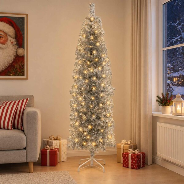 Mű Karcsú Karácsonyi Fa 180 cm 300 LED Meleg fehér PVC és fém