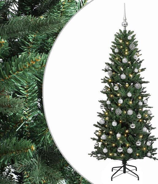 Műkarácsonyfa gömbbel 120 cm 150 LED Meleg fehér PVC és PE Zöld
