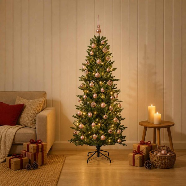 Műkarácsonyfa gömbbel 120 cm 150 LED Meleg fehér PVC és PE Zöld