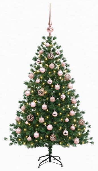Műkarácsonyfa gömbbel 150 cm 150 LED Meleg fehér PVC és fém