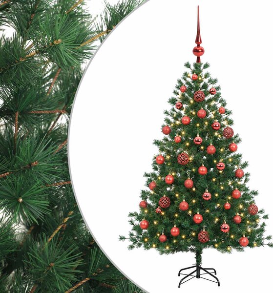 Műkarácsonyfa gömbbel 150 cm 150 LED Meleg fehér PVC és fém