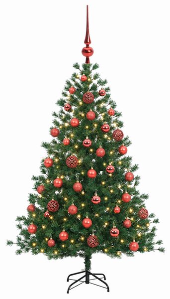 Műkarácsonyfa gömbbel 150 cm 150 LED Meleg fehér PVC és fém