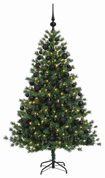 Műkarácsonyfa gömbbel 210 cm 300 LED Meleg fehér PVC és fém