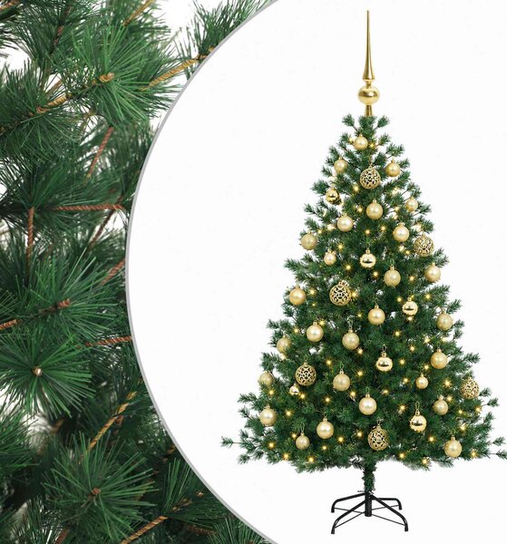 Műkarácsonyfa gömbbel 150 cm 150 LED Meleg fehér PVC és fém
