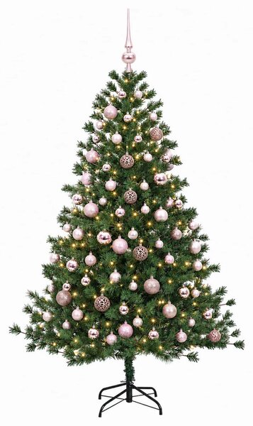 Műkarácsonyfa gömbbel 210 cm 300 LED Meleg fehér PVC és fém