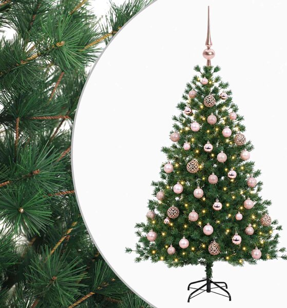 Műkarácsonyfa gömbbel 150 cm 150 LED Meleg fehér PVC és fém