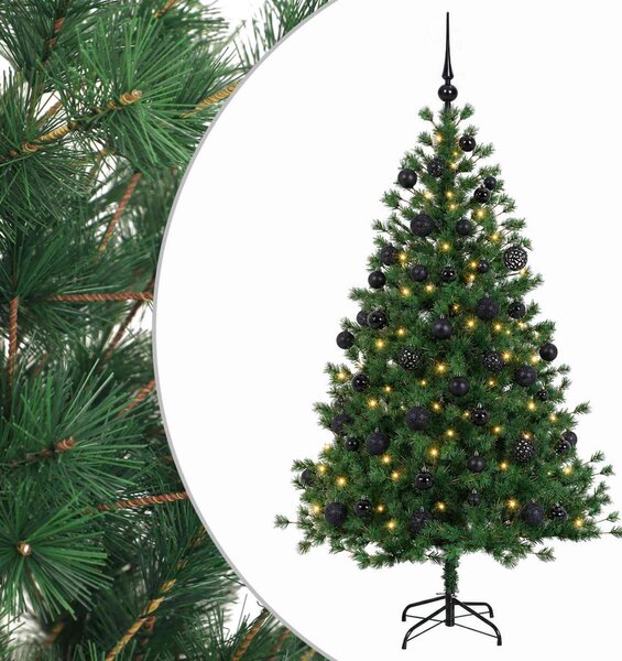 Műkarácsonyfa gömbbel 150 cm 150 LED Meleg fehér PVC és fém