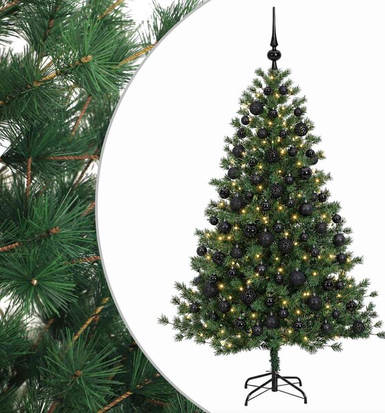 Műkarácsonyfa gömbbel 210 cm 300 LED Meleg fehér PVC és fém