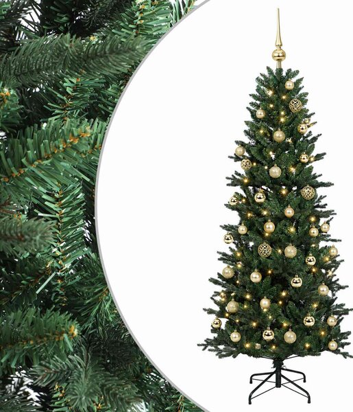 Műkarácsonyfa gömbbel 120 cm 150 LED Meleg fehér PVC és PE Zöld