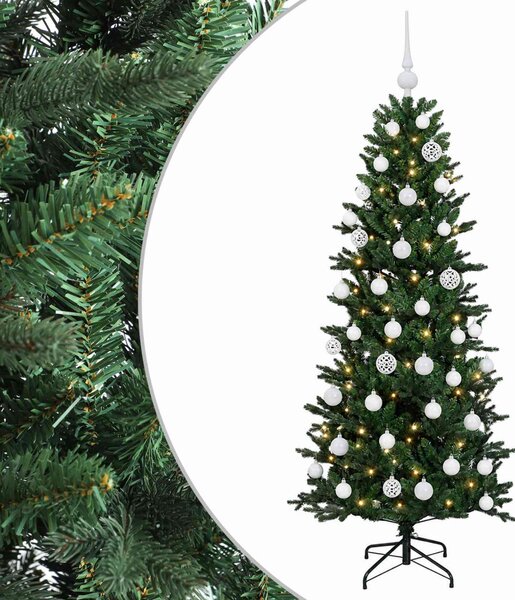 Műkarácsonyfa gömbbel 120 cm 150 LED Meleg fehér PVC és PE Zöld