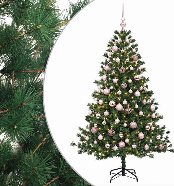 Műkarácsonyfa gömbbel 210 cm 300 LED Meleg fehér PVC és fém