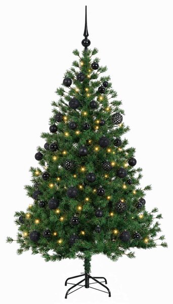 Műkarácsonyfa gömbbel 150 cm 150 LED Meleg fehér PVC és fém