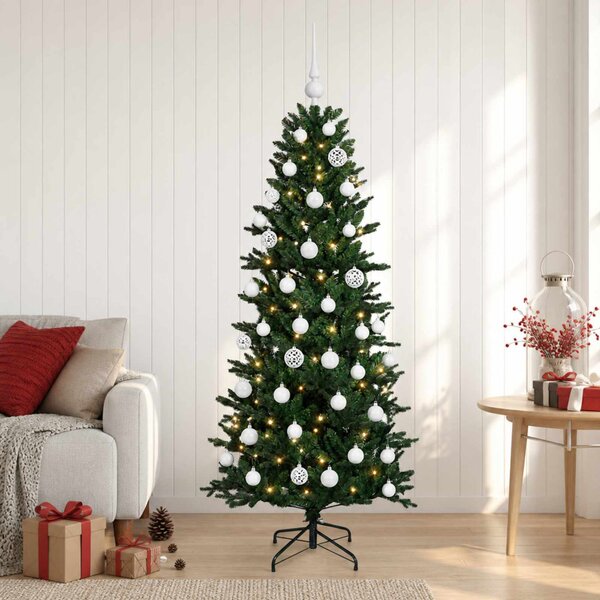 Műkarácsonyfa gömbbel 120 cm 150 LED Meleg fehér PVC és PE Zöld