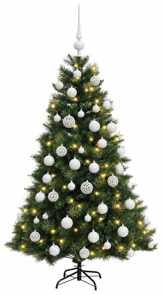 Műkarácsonyfa gömbbel 120 cm 150 LED Meleg fehér PVC és fém