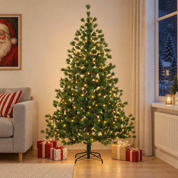 Műanyag Hajtogatós Karácsonyfa 210 cm 300 LED Meleg fehér