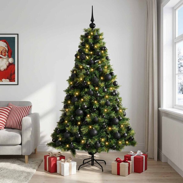 Műkarácsonyfa gömbbel 180 cm 300 LED Meleg fehér PVC és fém