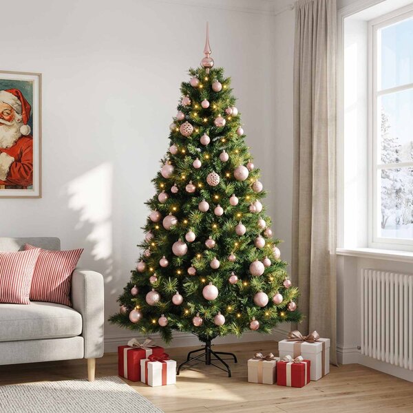 Műkarácsonyfa gömbbel 180 cm 300 LED Meleg fehér PVC és fém