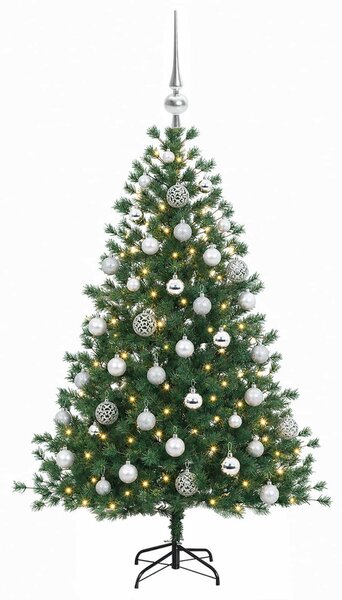 Műkarácsonyfa gömbbel 150 cm 150 LED Meleg fehér PVC és fém