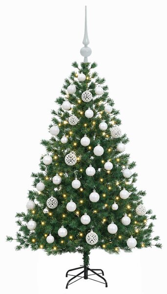 Műkarácsonyfa gömbbel 150 cm 150 LED Meleg fehér PVC és fém