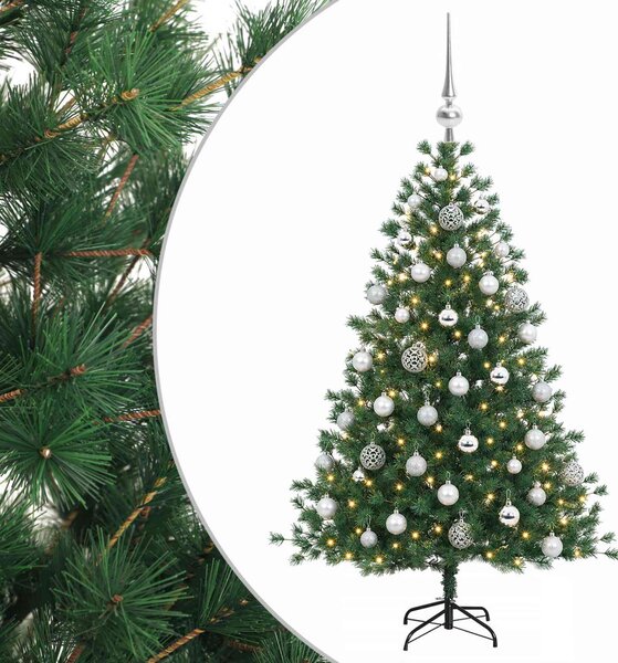 Műkarácsonyfa gömbbel 150 cm 150 LED Meleg fehér PVC és fém