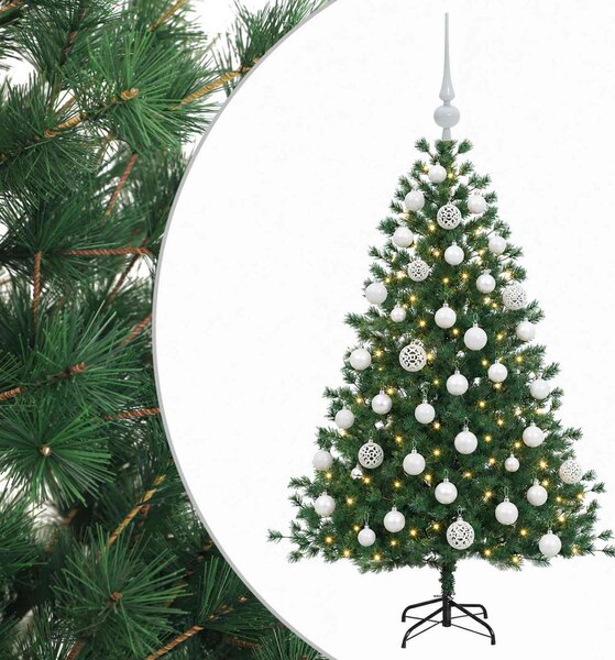 Műkarácsonyfa gömbbel 150 cm 150 LED Meleg fehér PVC és fém