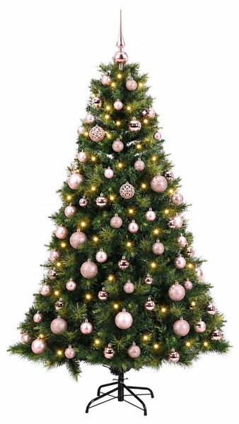 Műkarácsonyfa gömbbel 180 cm 300 LED Meleg fehér PVC és fém