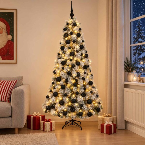 Műkarácsonyfa gömbbel 180 cm 300 LED Meleg fehér PVC és fém