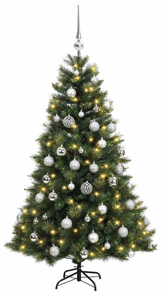 Műkarácsonyfa gömbbel 120 cm 150 LED Meleg fehér PVC és fém