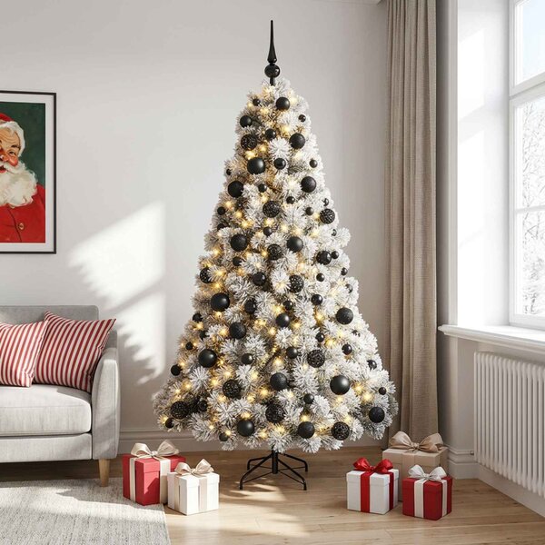 Műkarácsonyfa gömbbel 180 cm 300 LED Meleg fehér PVC és fém