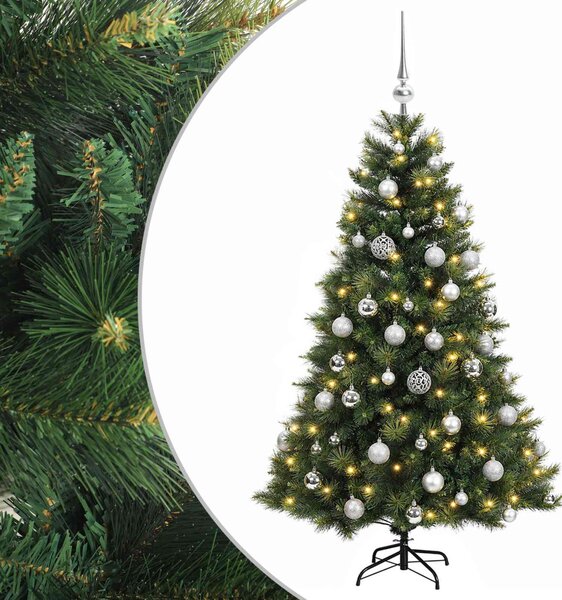 Műkarácsonyfa gömbbel 120 cm 150 LED Meleg fehér PVC és fém