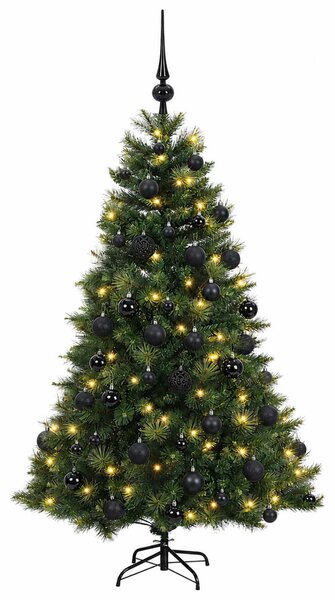 Műkarácsonyfa gömbbel 150 cm 150 LED Meleg fehér PVC és fém