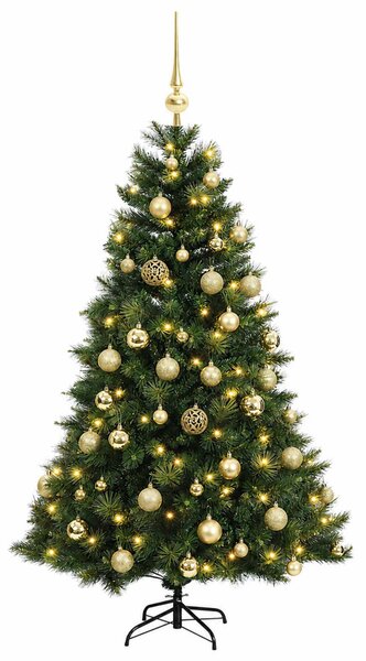 Műkarácsonyfa gömbbel 120 cm 150 LED Meleg fehér PVC és fém