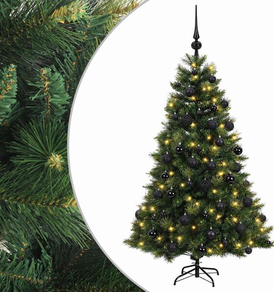 Műkarácsonyfa gömbbel 150 cm 150 LED Meleg fehér PVC és fém