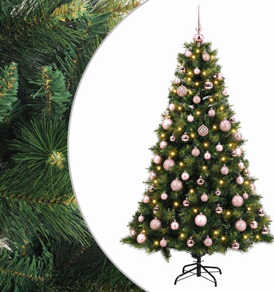Műkarácsonyfa gömbbel 180 cm 300 LED Meleg fehér PVC és fém