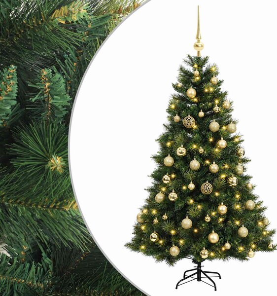 Műkarácsonyfa gömbbel 120 cm 150 LED Meleg fehér PVC és fém