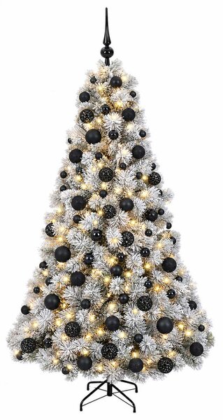 Műkarácsonyfa gömbbel 180 cm 300 LED Meleg fehér PVC és fém