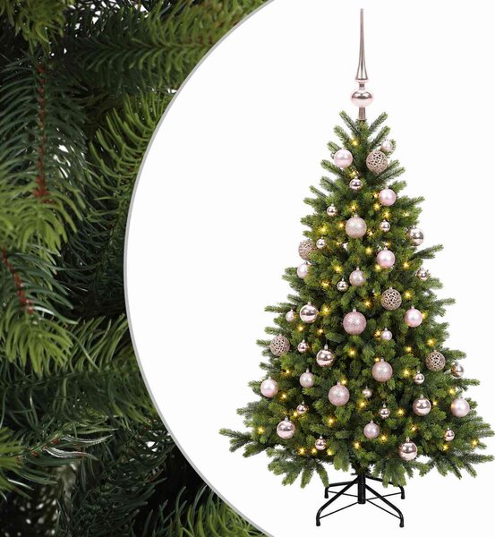 Műkarácsonyfa gömbbel 150 cm 150 LED Meleg fehér PVC és fém