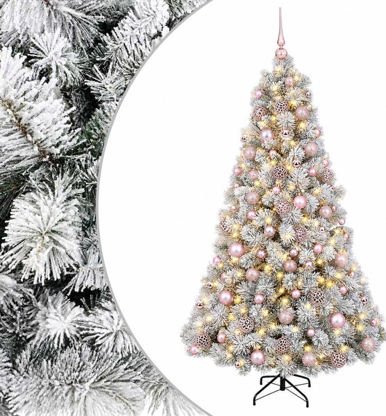 Műkarácsonyfa gömbbel 180 cm 300 LED Meleg fehér PVC és fém