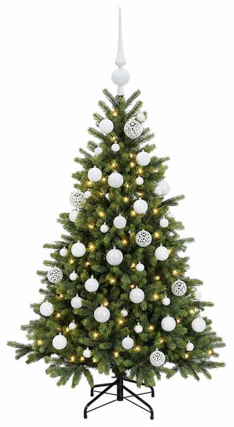 Műkarácsonyfa gömbbel 150 cm 150 LED Meleg fehér PVC és fém