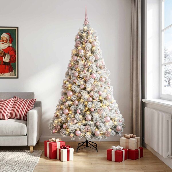 Műkarácsonyfa gömbbel 180 cm 300 LED Meleg fehér PVC és fém