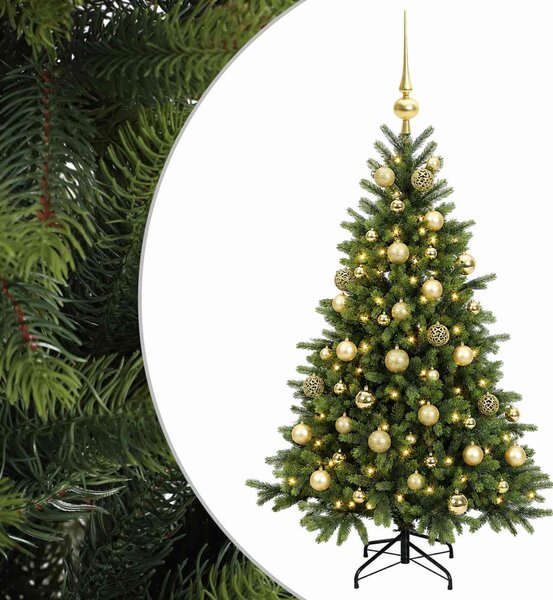 Műkarácsonyfa gömbbel 150 cm 150 LED Meleg fehér PVC és fém