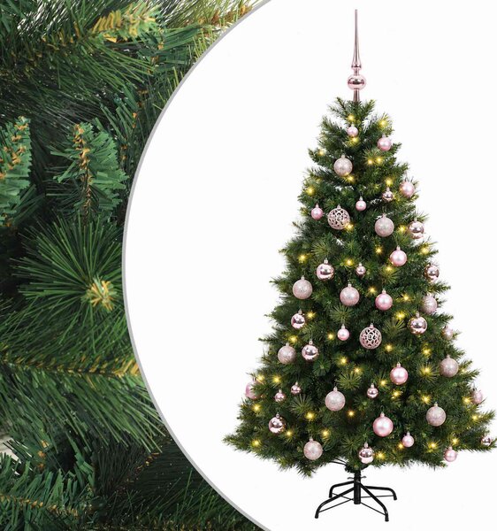 Műkarácsonyfa gömbbel 150 cm 150 LED Meleg fehér PVC és fém