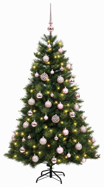 Műkarácsonyfa gömbbel 150 cm 150 LED Meleg fehér PVC és fém