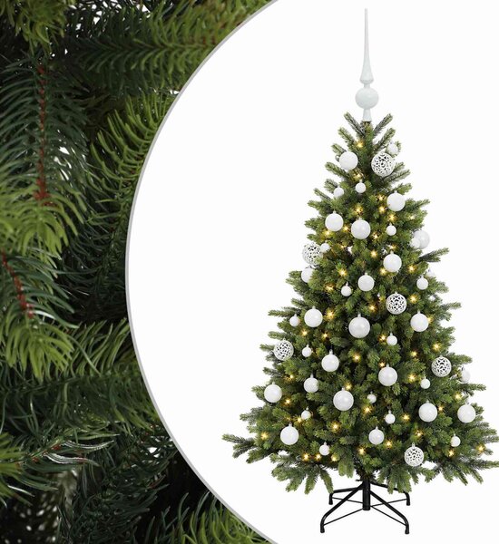 Műkarácsonyfa gömbbel 150 cm 150 LED Meleg fehér PVC és fém