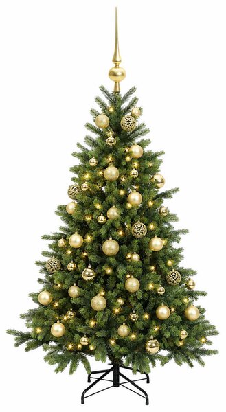 Műkarácsonyfa gömbbel 150 cm 150 LED Meleg fehér PVC és fém